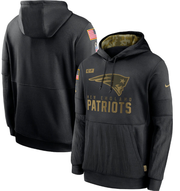 Men's New England Patriots 2020 Black Salute to Service Sideline Performance Pullover NFL Hoodie